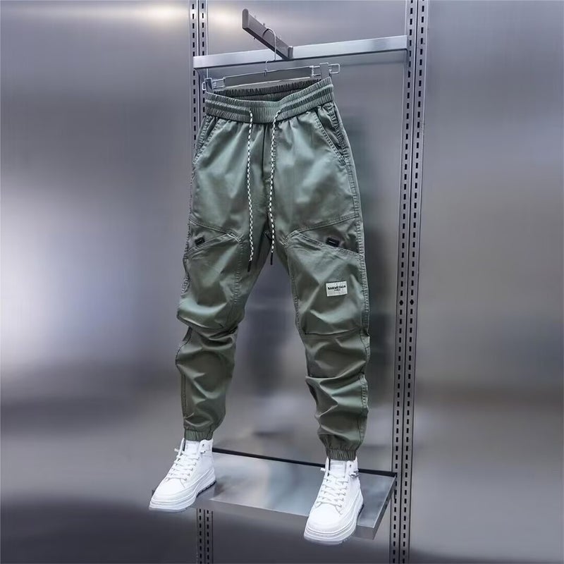 Spring and Autumn New Casual Pants Mens Korean-style All-match Trendy Solid Color Explosions Slim-fit Foot-toe Cropped Cushion Pants Apricot - Image 2