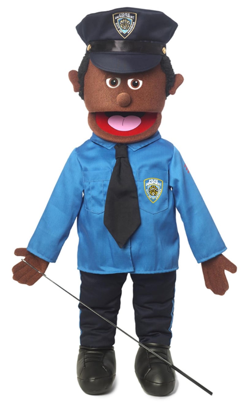 Silly Puppets 25" Policeman, Black Male, Full Body, Ventriloquist Style Puppet - Image 1
