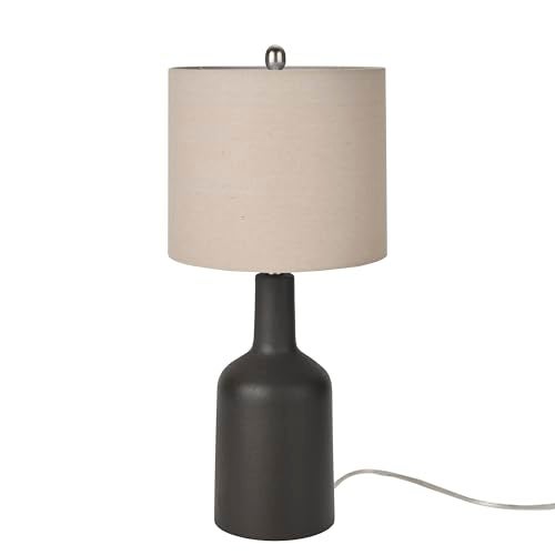 Nourison Home 22" Matte Black Ceramic Table Lamp with Oatmeal Shade for Modern, Transitional, Bedside Table, Living Room, Dining, Entryway - Image 2