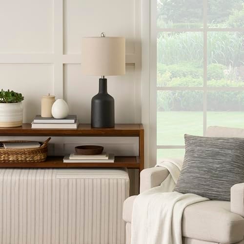 Nourison Home 22" Matte Black Ceramic Table Lamp with Oatmeal Shade for Modern, Transitional, Bedside Table, Living Room, Dining, Entryway - Image 5