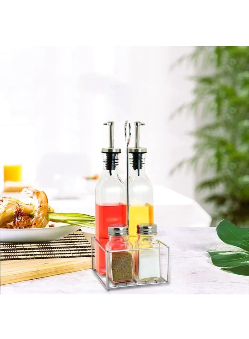 Cuisine Art Olive Oil Bottle And Vinegar Bottle Dispenser Combination Kit 5 Pieces, Glass Visible Seasoning Bottle, Salt Shaker Pepper Shaker, Q Spov 4M, Clear - Image 2