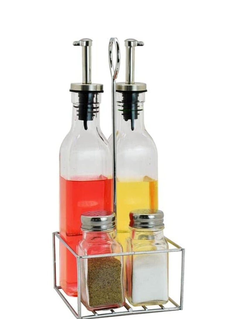 Cuisine Art Olive Oil Bottle And Vinegar Bottle Dispenser Combination Kit 5 Pieces, Glass Visible Seasoning Bottle, Salt Shaker Pepper Shaker, Q Spov 4M, Clear - Image 1