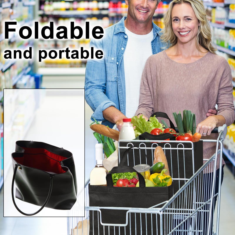 JERIA 50 Pack Black Reusable Totes Bag with Reinforced Handles Non Woven Bulk Shopping Bags - Image 2