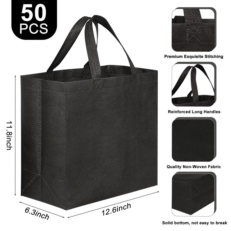 JERIA 50 Pack Black Reusable Totes Bag with Reinforced Handles Non Woven Bulk Shopping Bags - Image 3