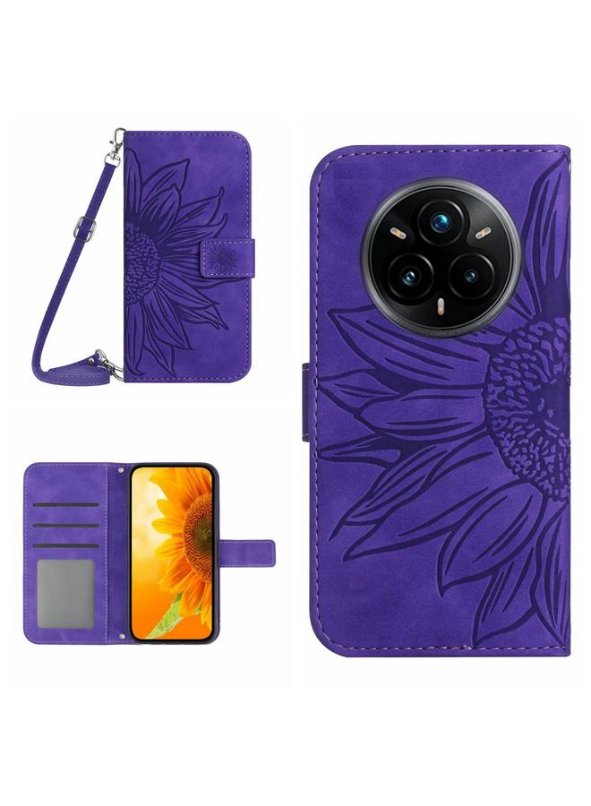 اس-توب جراب لهاتف Realme 14 Pro+ 5G، جراب هاتف من الجلد القابل للطي منقوش بنقشة زهرة الشمس مع حبل تعليق - Image 1