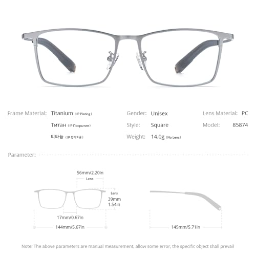 FONEX Pure Titanium Glasses Frame Men Square Eyeglasses Optical Eyewear F8827 (85874 Silver, Clear) - Image 2