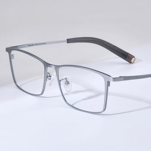 FONEX Pure Titanium Glasses Frame Men Square Eyeglasses Optical Eyewear F8827 (85874 Silver, Clear) - Image 4