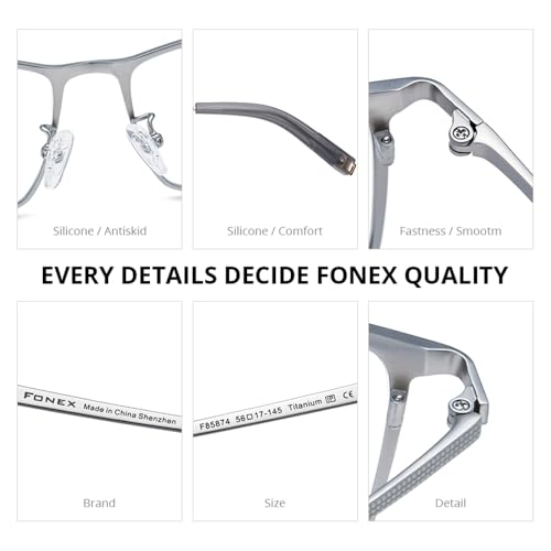 FONEX Pure Titanium Glasses Frame Men Square Eyeglasses Optical Eyewear F8827 (85874 Silver, Clear) - Image 3