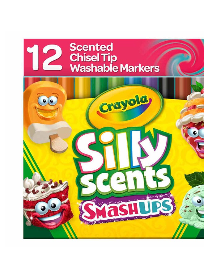 Crayola 12 قطعة من أقلام الرائحة المرحة القابلة للغسل، أقلام ذات طرف مائل - Image 1