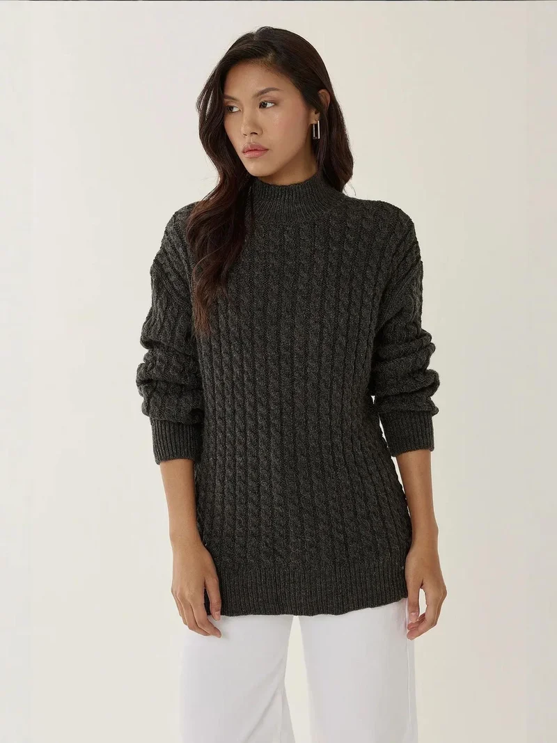 Hiccup Black Hair Braid Knit Sweater for Women | Best Price UAE