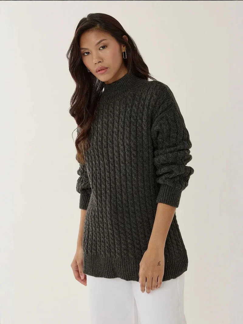 Hiccup Black Hair Braid Knit Sweater for Women | Best Price UAE
