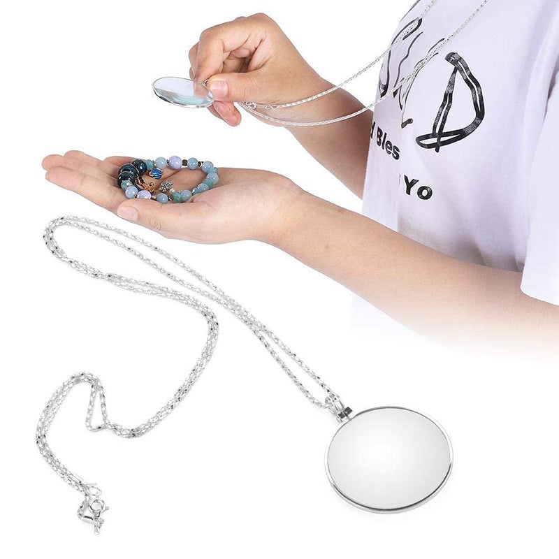 klarako Jewelry Hanging Magnifier, 5X Magnifier Monocle Lens Necklace Magnifier Loupe 5X Magnifiers Crafts Needlework Needlework Magnifier to Wear for Magnifiers Jewelry Hobbies(Silver) - Image 1