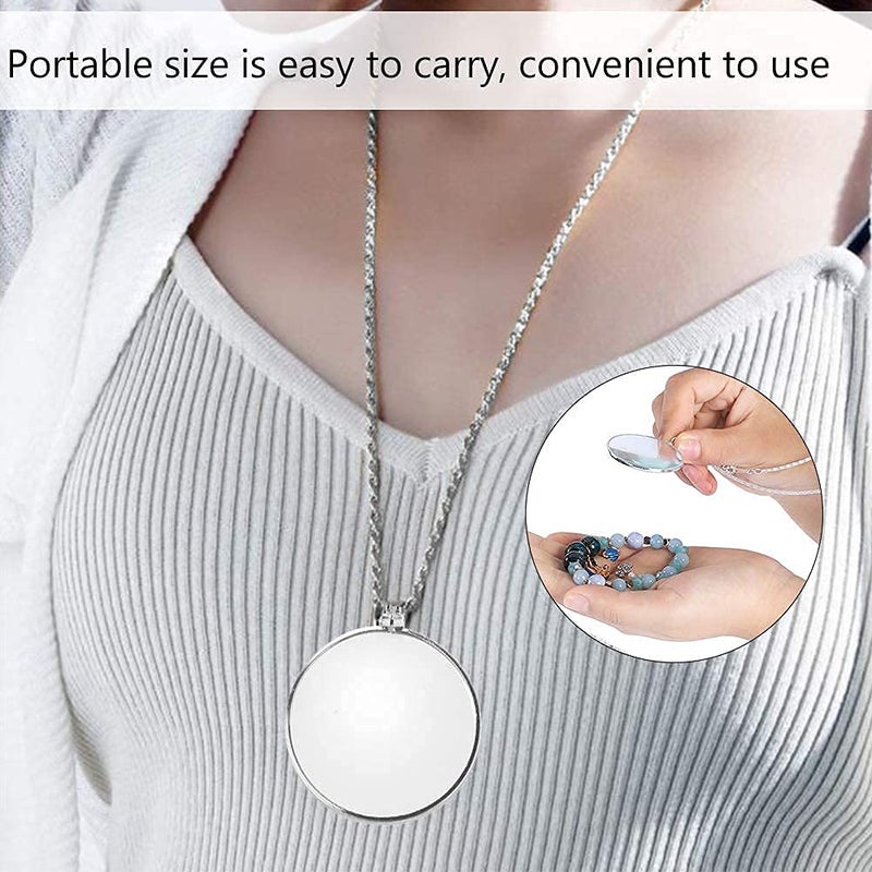 klarako Jewelry Hanging Magnifier, 5X Magnifier Monocle Lens Necklace Magnifier Loupe 5X Magnifiers Crafts Needlework Needlework Magnifier to Wear for Magnifiers Jewelry Hobbies(Silver) - Image 3