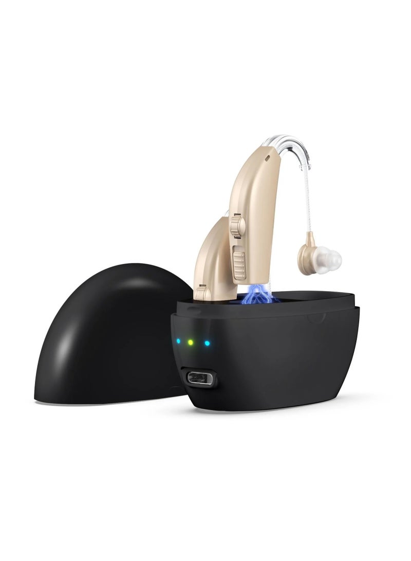 Hearing Aids, Hearing Aids For Seniors With Hearing Loss, Noise Cancellation, Volume Control, Rechargeable, With Portable Charging Case, Black - Image 1