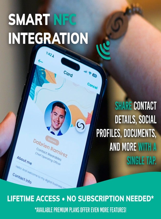 كونتاكت سوار خشبي ذكي من شركة Contact CO.، سوار أنيق يعمل باللمس مع إمكانية المشاركة الفورية بدون تطبيق، إكسسوار مثالي لرواد الأعمال وغيرهم، مزين بالخرز - Image 5