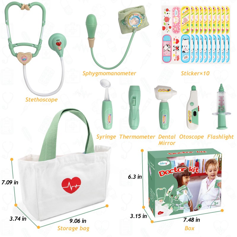 Liberry Doctor Kit for Toddlers 3-5 Years Old, 18-Piece Doctor Bag Pretend Play Toys, Durable Medical Kit with Toy Stethoscope, Green Birthday Gift for Kids - Image 5