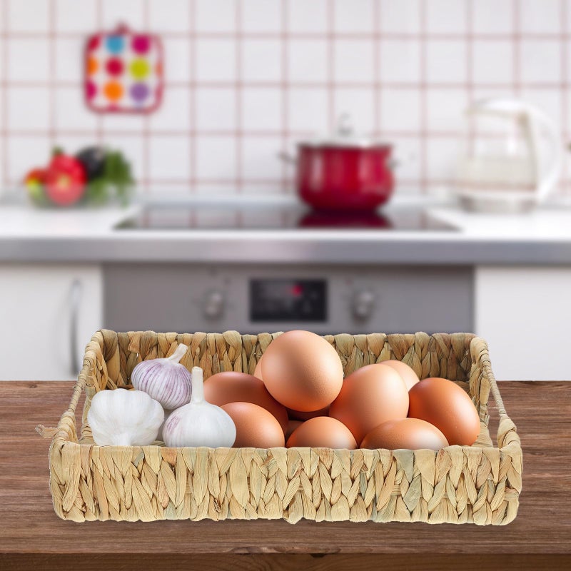 Natural Handwoven Storage Basket Set 2pcs Small Square Woven Tray Kitchen Serving Snack Organization - Image 5