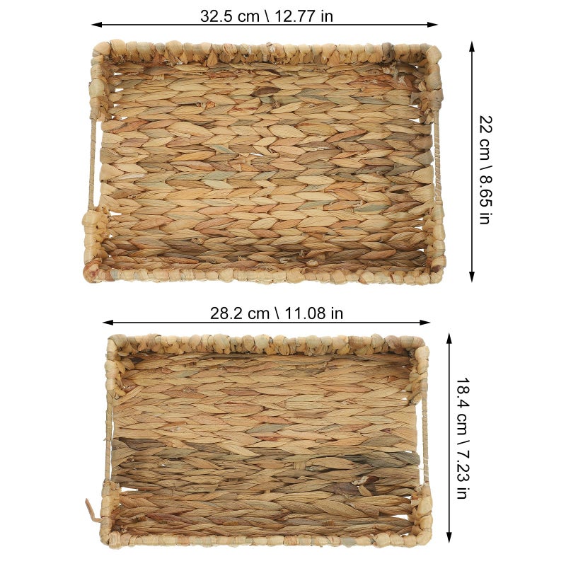Natural Handwoven Storage Basket Set 2pcs Small Square Woven Tray Kitchen Serving Snack Organization - Image 3