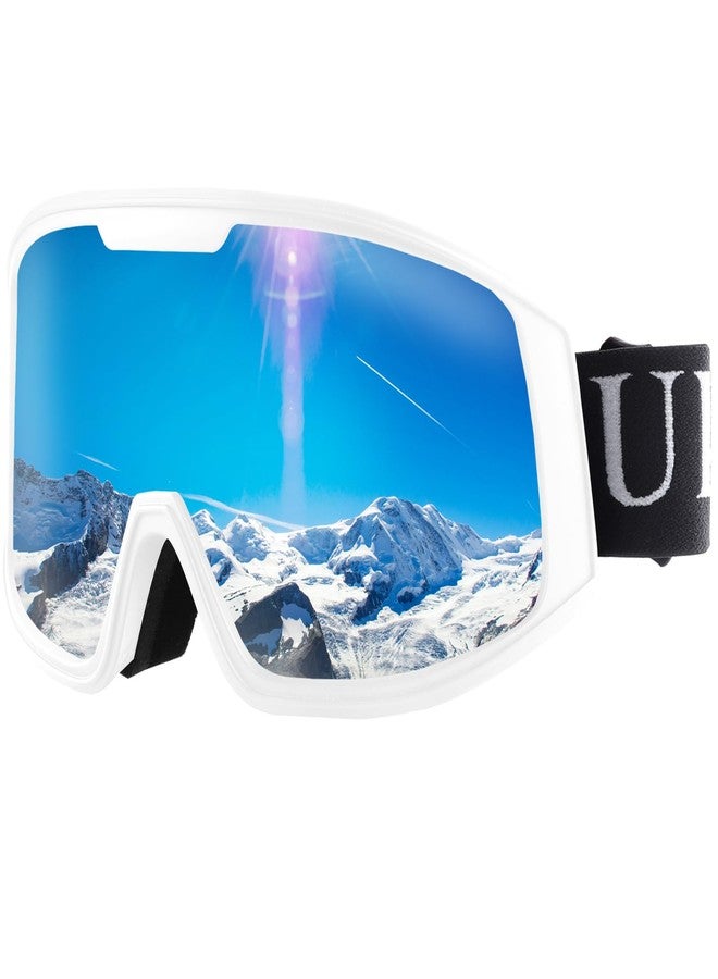 Ukoly Ski/Snowboard Goggles for Men Women, Snow Goggles HD Lens Anti-Fog Coating OTG Design UV400 Protection Windproof (White Frame Silver HD Lens) - Image 1