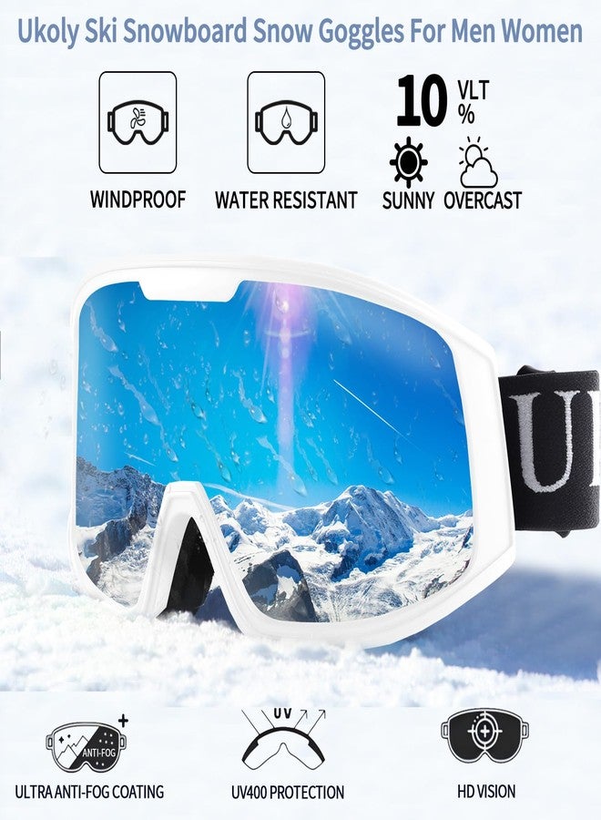 Ukoly Ski/Snowboard Goggles for Men Women, Snow Goggles HD Lens Anti-Fog Coating OTG Design UV400 Protection Windproof (White Frame Silver HD Lens) - Image 5