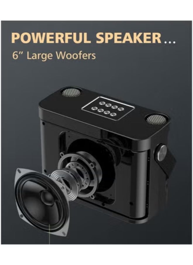 YS YS-219 Bluetooth Karaoke Speaker System with Dual Wireless Microphones – Portable Outdoor Sound System Featuring Deep Bass, Vocal Effects, USB/TF Card Playback, and Rechargeable Battery – Perfect for Parties, Events, and Gatherings – Black  - Image 2