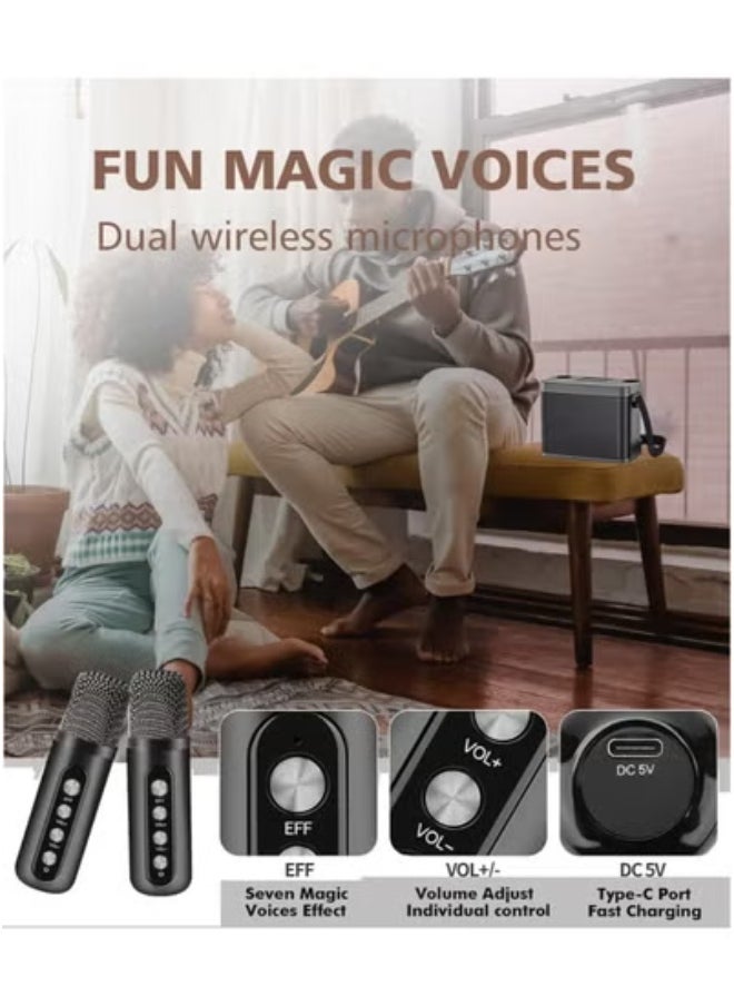 YS YS-219 Bluetooth Karaoke Speaker System with Dual Wireless Microphones – Portable Outdoor Sound System Featuring Deep Bass, Vocal Effects, USB/TF Card Playback, and Rechargeable Battery – Perfect for Parties, Events, and Gatherings – Black  - Image 4