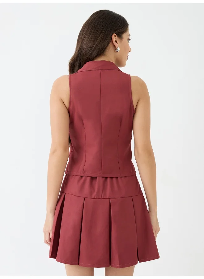 globus Women Notched Lapel Waistcoat With Pleated Mini Skirt