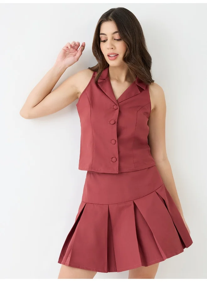 globus Women Notched Lapel Waistcoat With Pleated Mini Skirt