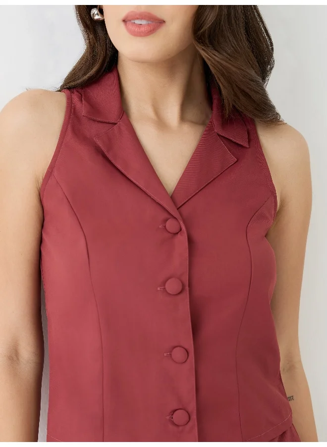 globus Women Notched Lapel Waistcoat With Pleated Mini Skirt