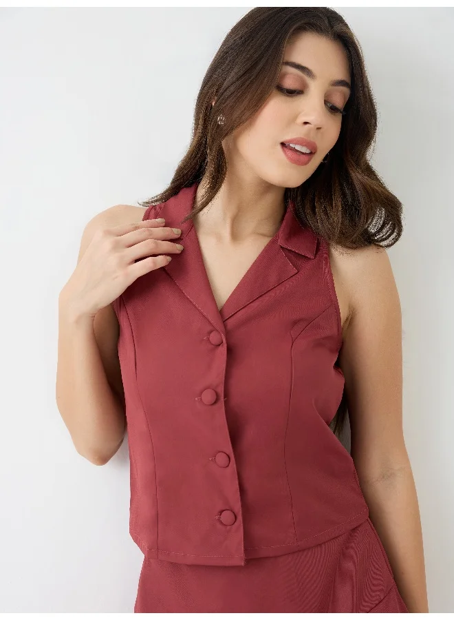 globus Women Notched Lapel Waistcoat With Pleated Mini Skirt