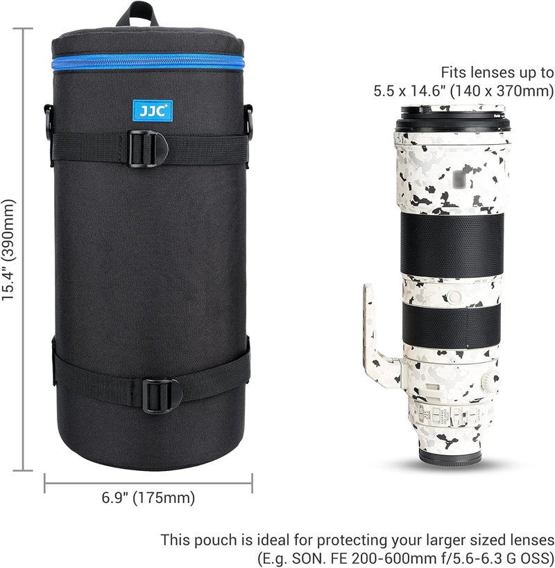 JJC Deluxe Lens Pouch Bag Case for Sony FE 200-600mm F5.6-6.3 G OSS Lens, Water-Resistant Lens Accessories Protective Case with Shoulder Strap & Detachable Cushion (Interior Size 5.5" x 14.5"), Black - Image 2