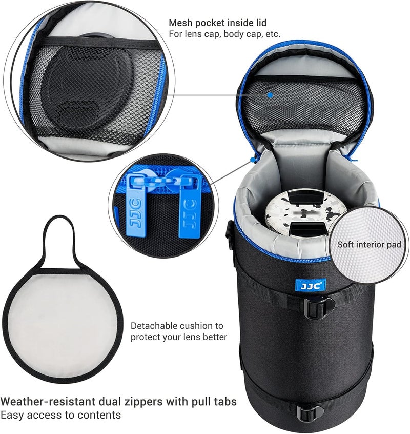 JJC Deluxe Lens Pouch Bag Case for Sony FE 200-600mm F5.6-6.3 G OSS Lens, Water-Resistant Lens Accessories Protective Case with Shoulder Strap & Detachable Cushion (Interior Size 5.5" x 14.5"), Black - Image 3