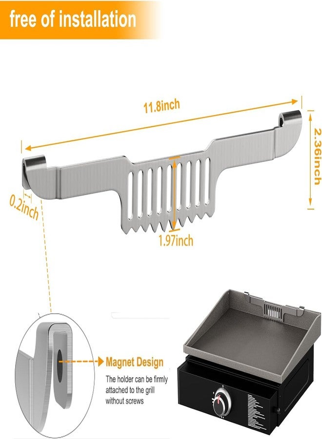 ZHSX Grease Gate Spatula Holder for Blackstone Griddle,11.8 Inch Magnetic Design Prevent Food from Falling Stainless Steel Grill Barbecue Tool Rack Griddle Accessories for Blackstone(Silver) - Image 4
