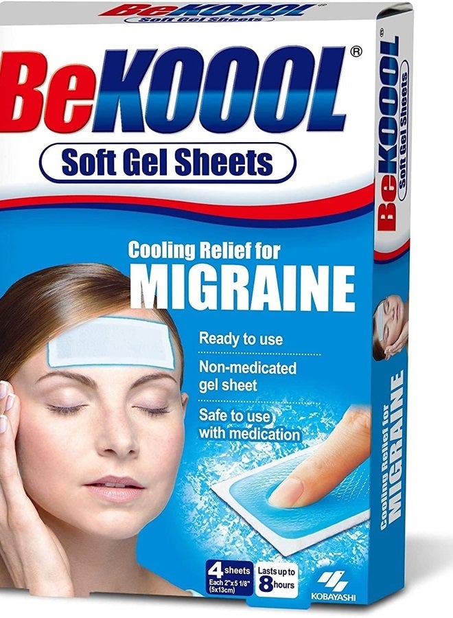 BeKoool Be Koool Cooling Relief for Migraine, Soft Gel Sheets, 4 Sheets (Pack of 4) - Image 1