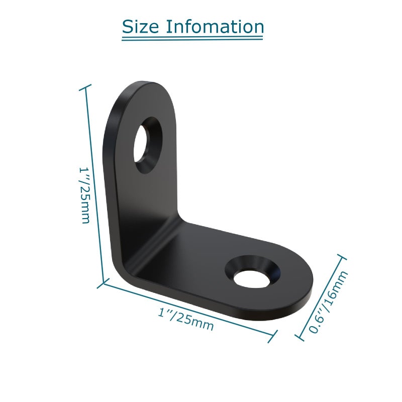 Aufuga Corner Brace, L Bracket, Corner Brackets of Stainless Steel,Small Angle Support for Home Improvement, Metal Iron Braces for Wood Aufuga (20, Black, 1x1x10.6) - Image 3