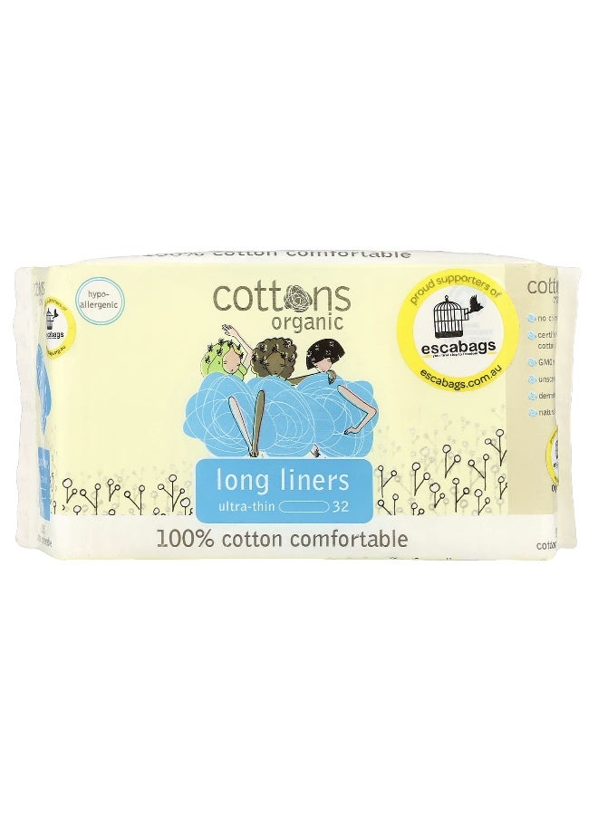 Cottons, Organic, Long Liners, Ultra-Thin, Unscented, 32 Liners - Image 1