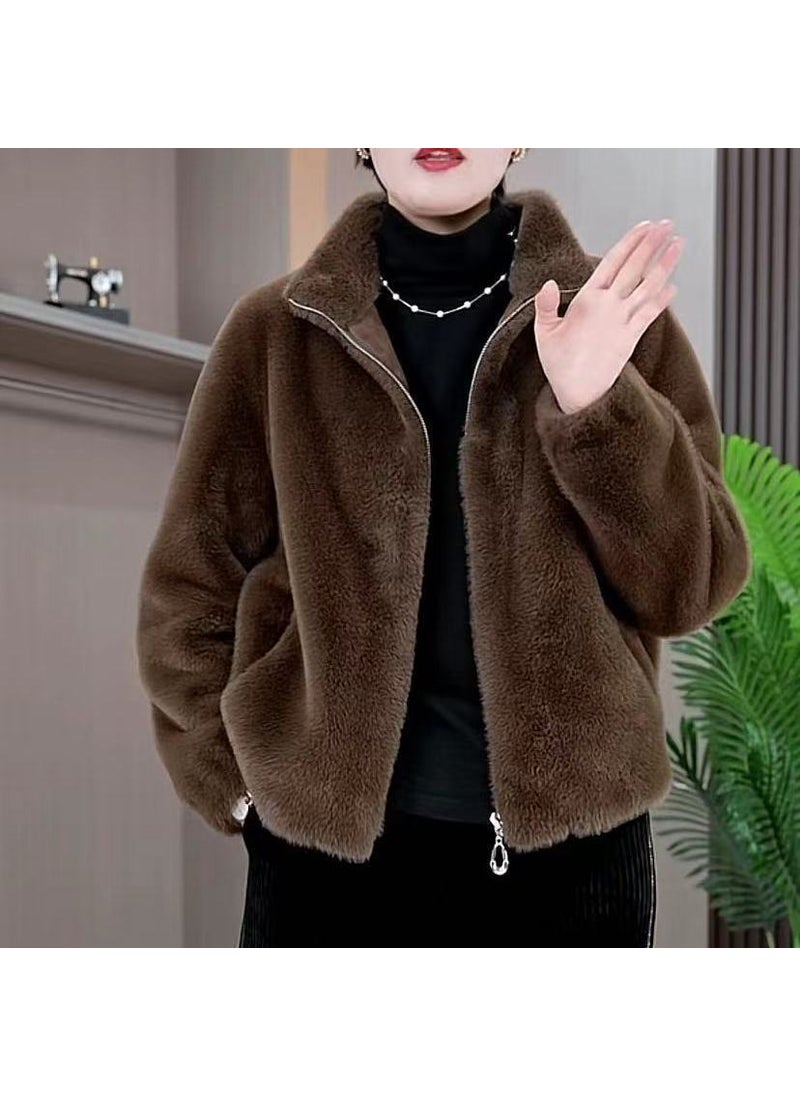 Generic - Thickened Warm Fleece Short Coat Women Brown - Image 1