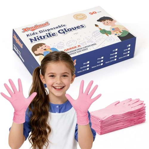 Xandoval Kids Nitrile Gloves for 6-10 Years, 5Mil Pink Disposable Gloves for Work, Cleaning, Cooking, Gardening, Painting, Latex-Free and Powder-Free (S,50PCS) - Image 1