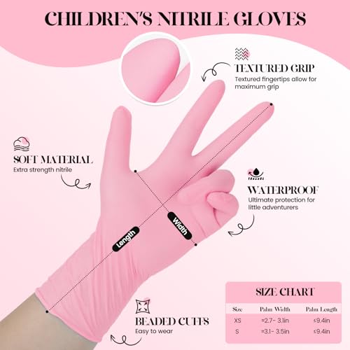 Xandoval Kids Nitrile Gloves for 6-10 Years, 5Mil Pink Disposable Gloves for Work, Cleaning, Cooking, Gardening, Painting, Latex-Free and Powder-Free (S,50PCS) - Image 2