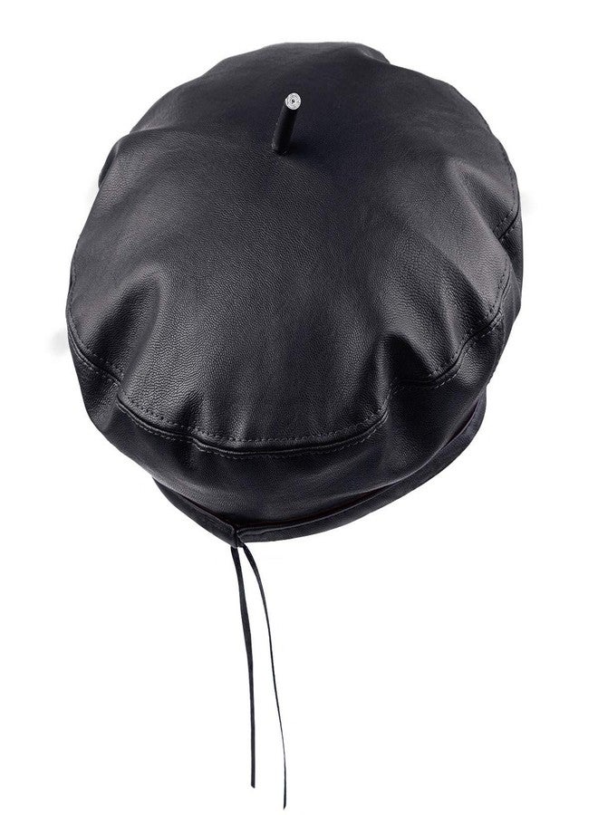 moonsix PU Leather Beret Hat for Women, Beanie Hat Army Military Color Winter hat Adjustable, Black - Image 2