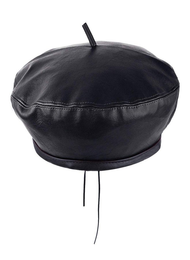 moonsix PU Leather Beret Hat for Women, Beanie Hat Army Military Color Winter hat Adjustable, Black - Image 1
