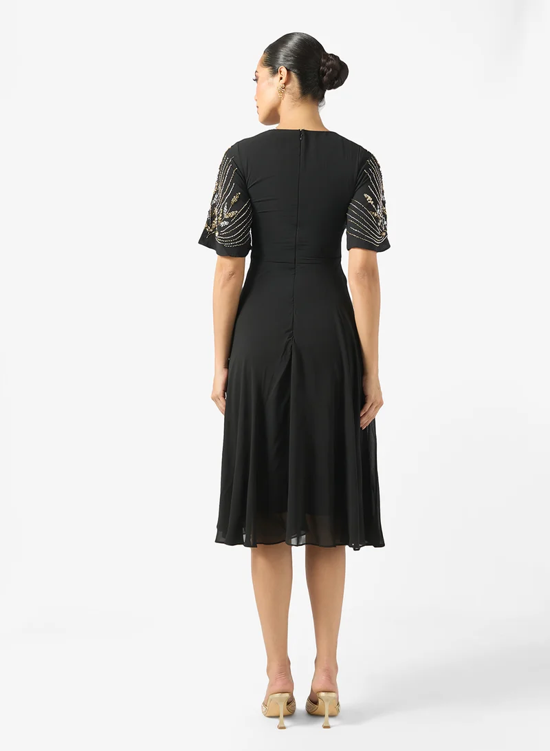 Frock and Frill Mesh Detailed Embellished Dress