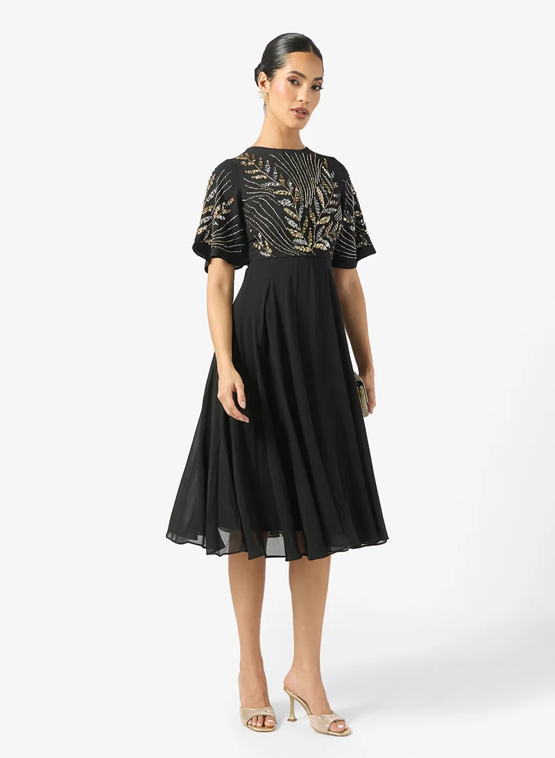 Frock and Frill Mesh Detailed Embellished Dress
