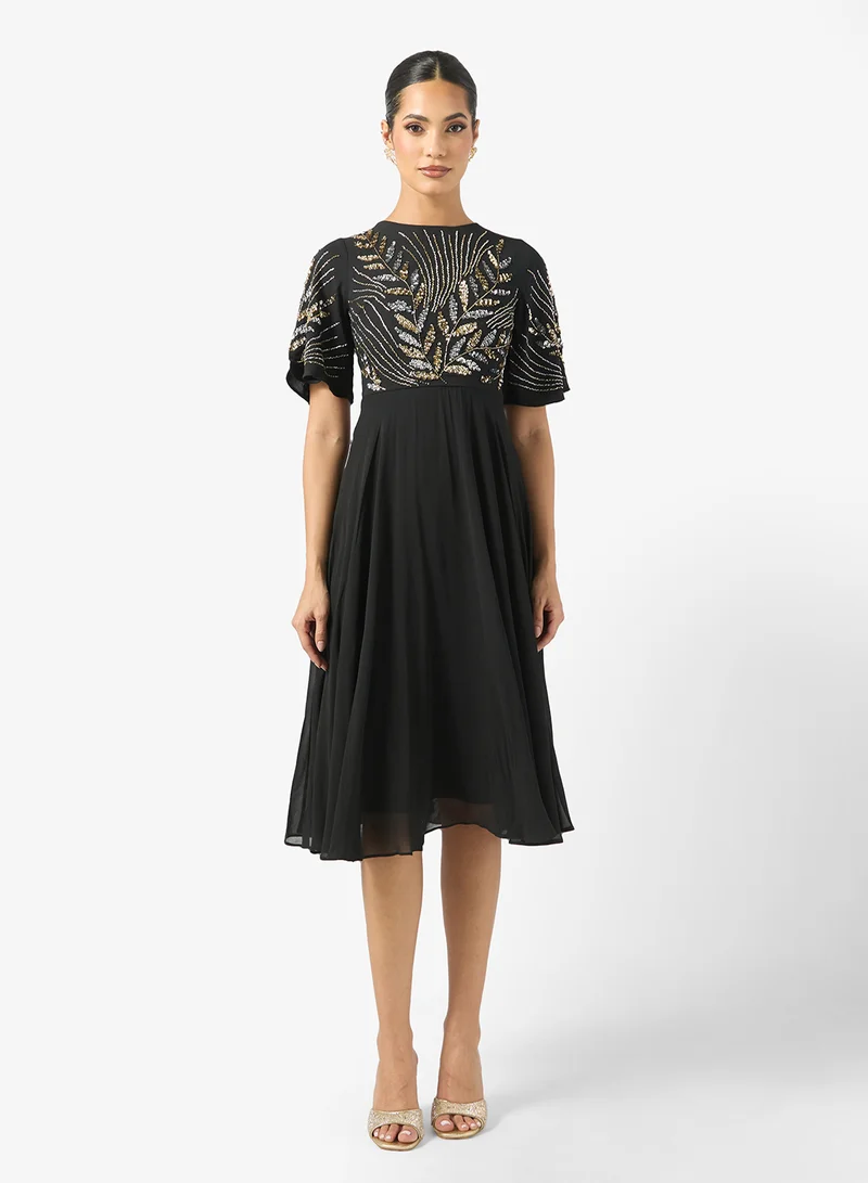 Frock and Frill Mesh Detailed Embellished Dress