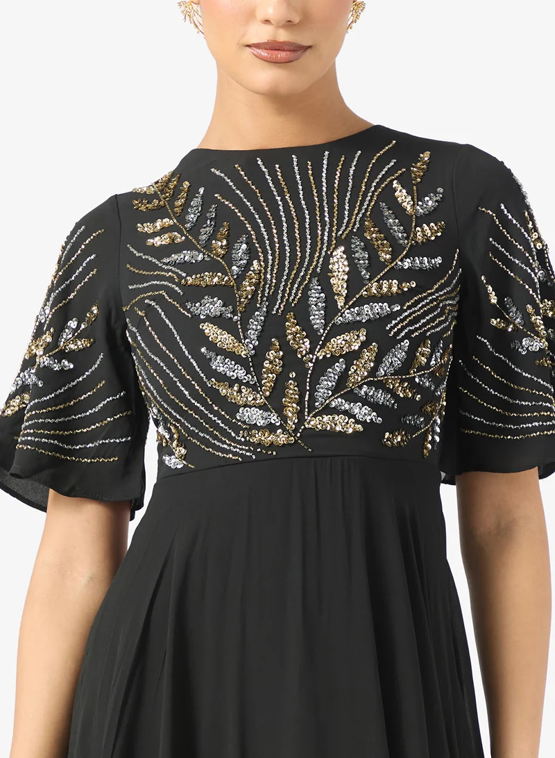 Frock and Frill Mesh Detailed Embellished Dress