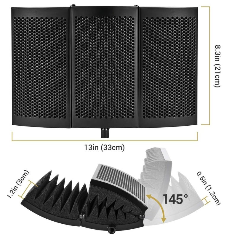 Mocking Bird Microphone Isolation Shield with Pop Filter Vocal booth for Home, Podcast,Singing Studio Recording Condenser Microphone Reflection filter (3 Panel) - Image 2