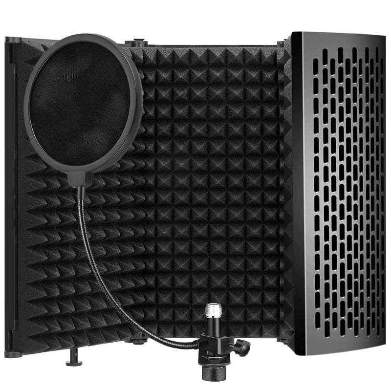 Mocking Bird Microphone Isolation Shield with Pop Filter Vocal booth for Home, Podcast,Singing Studio Recording Condenser Microphone Reflection filter (3 Panel) - Image 1