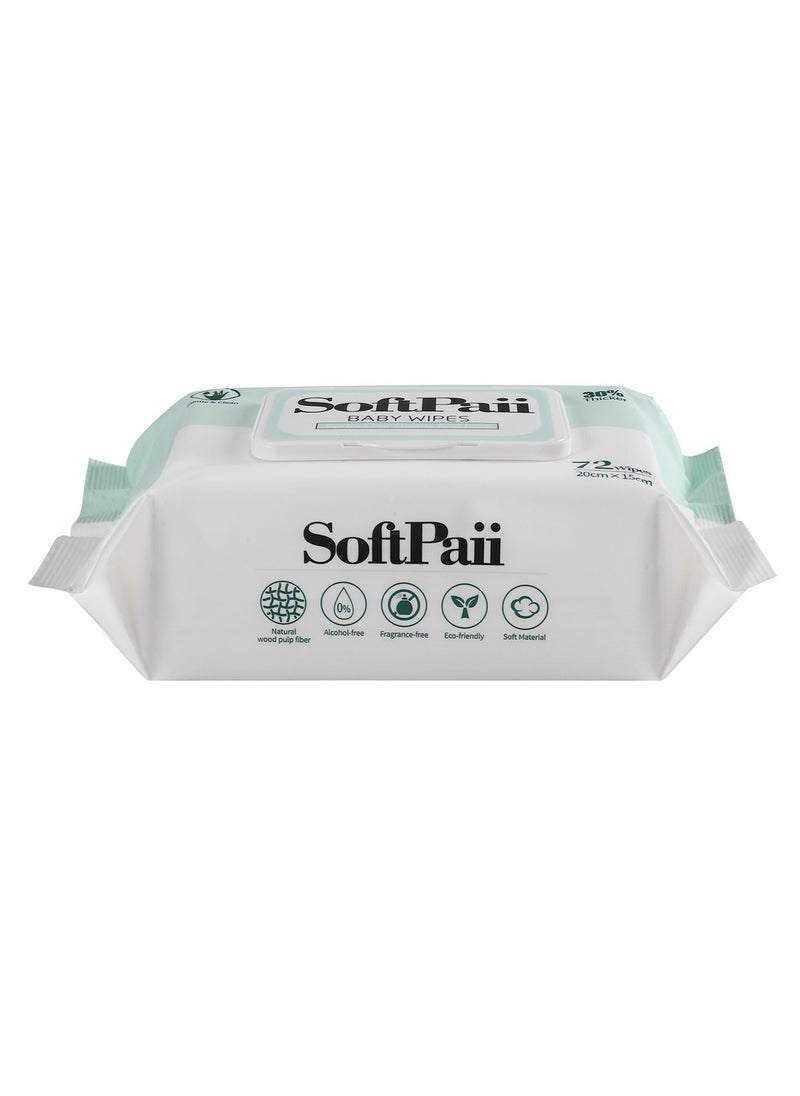 Softpaii - 30% thicker Baby Wipes,72s x 12 Packs(864 wipes),Pure Water Baby Wipes for Baby,Multi Purpose Cleaning Baby Wet Wipes for Sensitive Skin. - Image 1