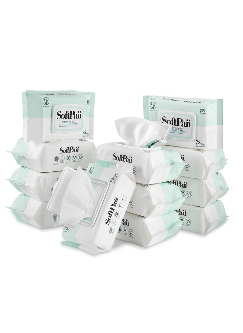 Softpaii - 30% thicker Baby Wipes,72s x 12 Packs(864 wipes),Pure Water Baby Wipes for Baby,Multi Purpose Cleaning Baby Wet Wipes for Sensitive Skin. - Image 1