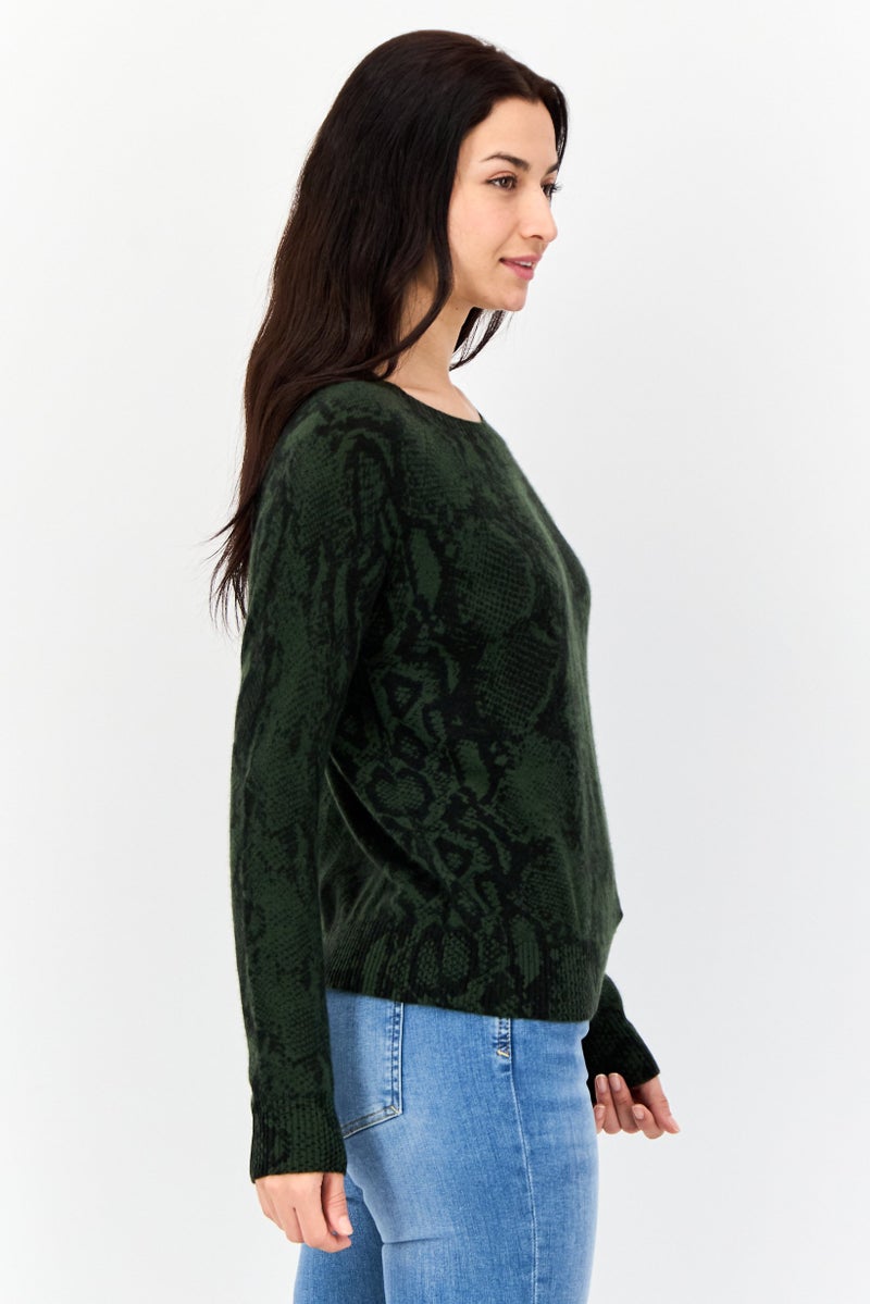 Aqua Women Crew Neck Allover Print Sweater, Multicolor - Image 3